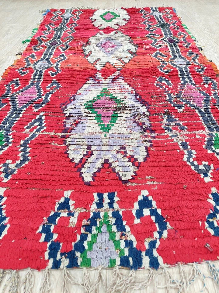Moroccan Vintage Red Area Rug 2x5 Handmade Berber Geometric Tribal Azilal Runner - Image 3 of 4