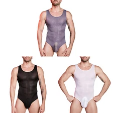 Men Bodysuit Singlet Jumpsuit Gym Leotard Jockstrap Sleeveless Stretchy Press