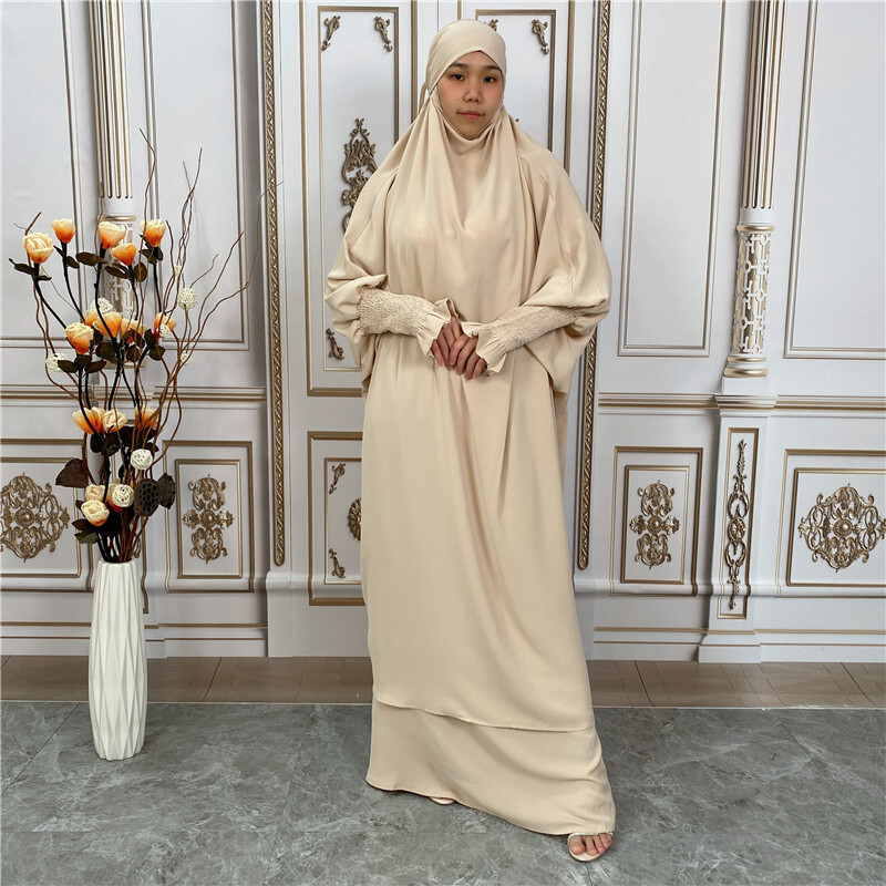 Ramadan Overhead Kaftan Abaya Women Prayer Dress Set Muslim Burqa Modest Robe image 3