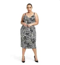 Women's Plus Size Animal Print Bustier Midi Dress - Sergio Hudson Black/Cream 1X