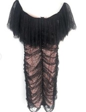 Boohoo Allyson Dobby Mesh Ruched Bardot Mini Dress Womens L