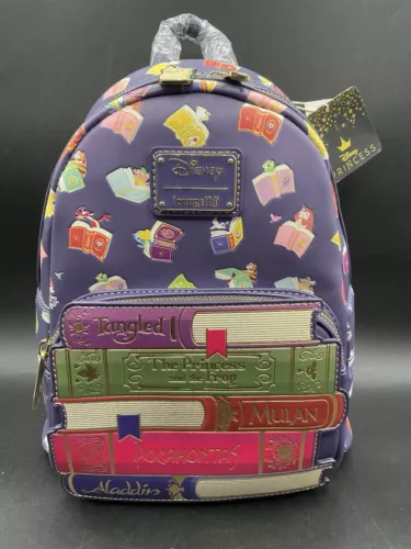 Loungefly Disney Princess Books All Over Print Mini Backpack NWT
