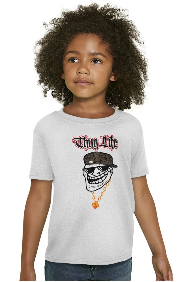 Troll Face Thug Life Sunglasses Funny Meme Youth Crewneck T Shirts Boy or  Girl