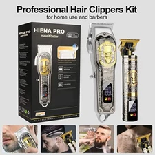 HIENA HI-33 PRO HAIR CLIPPERS MEN T-BLADE TRIMMER SET CORDLESS RECHARGEABLE LE