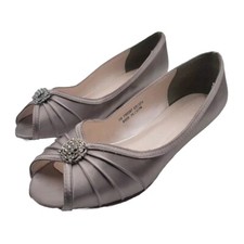 David's Bridal Wo's 9W Kelsey Peep Toe Rhinestone Brown Platform  Wedges Shoes