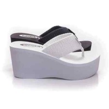SODA-OXLEY PLATFORM 3" HI-CHUNKY WEDGE HEEL Linen Thong FLIP FLOP Women Sandal 8