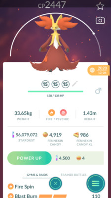 Pokemon Trade GO - Delphox with Blast Burn & 2 Charged Move PVP Ultra League