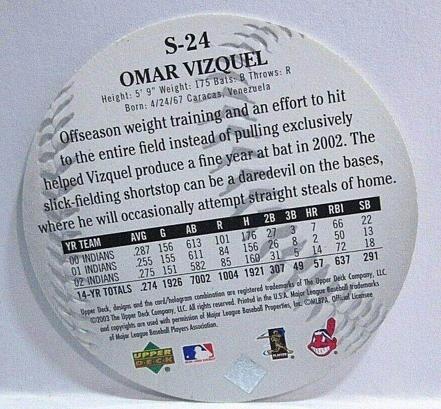 2003 UD die cut Disc OMAR VIZQUEL - Indians #S-24 - Image 2 of 2