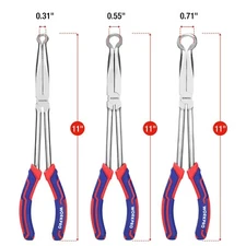 WORKPRO 3 PIECES Long Reach Hose Grip Plier Set 11" Ring Nose Hose Gripper Plier