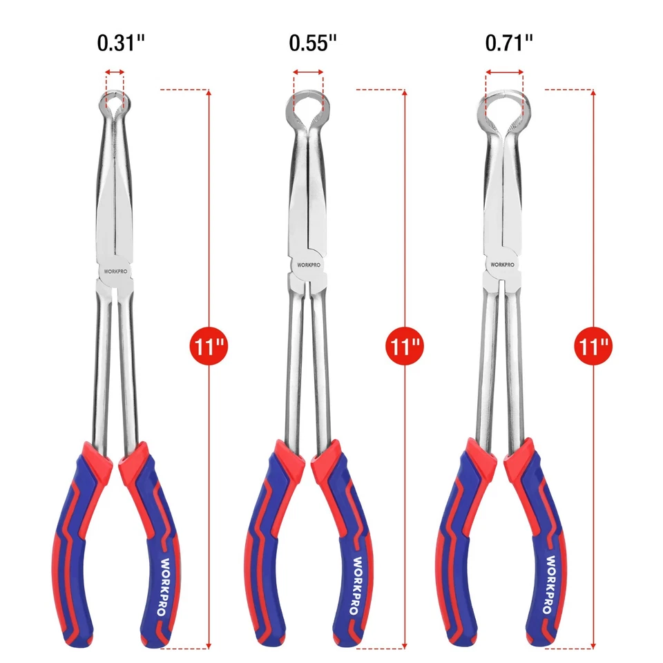 WORKPRO 3 Piece Long Reach Hose Grip Pliers Set 11''Ring Nose Hose Gripper Plier - Image 2 of 4