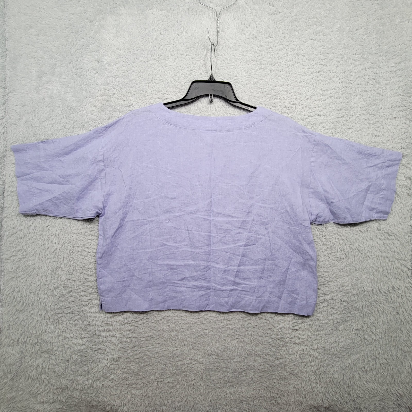 Pure Jill Linen Shirt Womens XS Purple Cropped Short Sleeve stain eBay