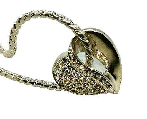 Vintage Champagne Moissanite Heart Pendant Silver Cascade Chain Necklace (741H)