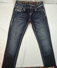 Rock Revival Erin Easy Skinny Dark Wash Distressed Jeans Size 26 Stretch Bling