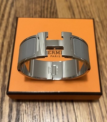 HERMÈS Clic Clac H Bracelet Grey AUTH EUC
