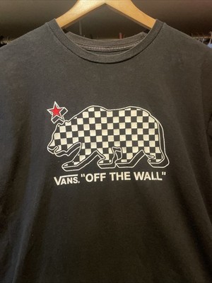 Vans Off The Wall T-Shirt Mens Medium Black California Bear Checkerboard Graphic