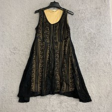 Kori Women's L Black Beige Lace Sleeveless Tunic Mini Dress P0018