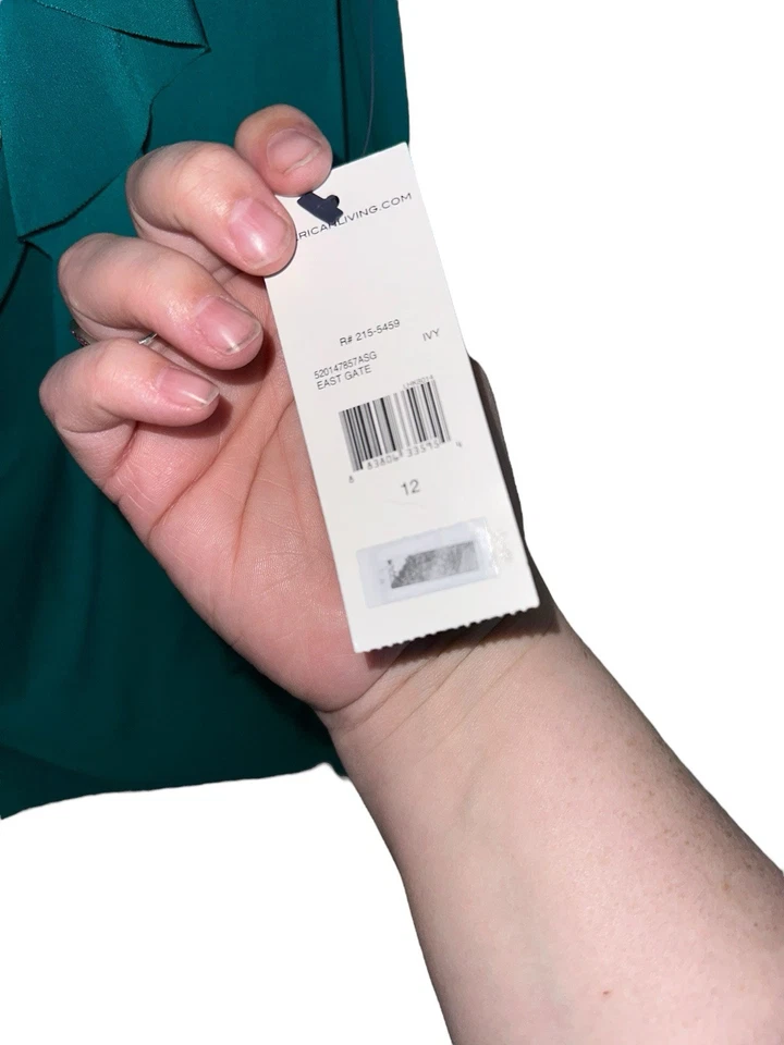 Nuevo con etiquetas Vestido envolvente sintético con sobrepelliz American Living para mujer talla 12 verde manga 3/4 Foto 3 de 4