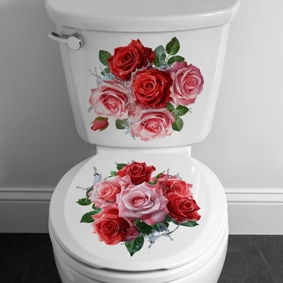 PVC Rose WC für dekor Aufkleber Selbst Badezimmer Wandtattoo 23 22 cm 25 24 cm - Bild 1 von 4