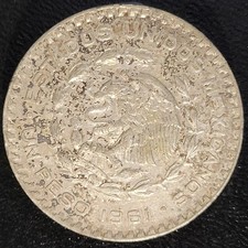 1961 Mexico Circulated Silver One Peso Coin