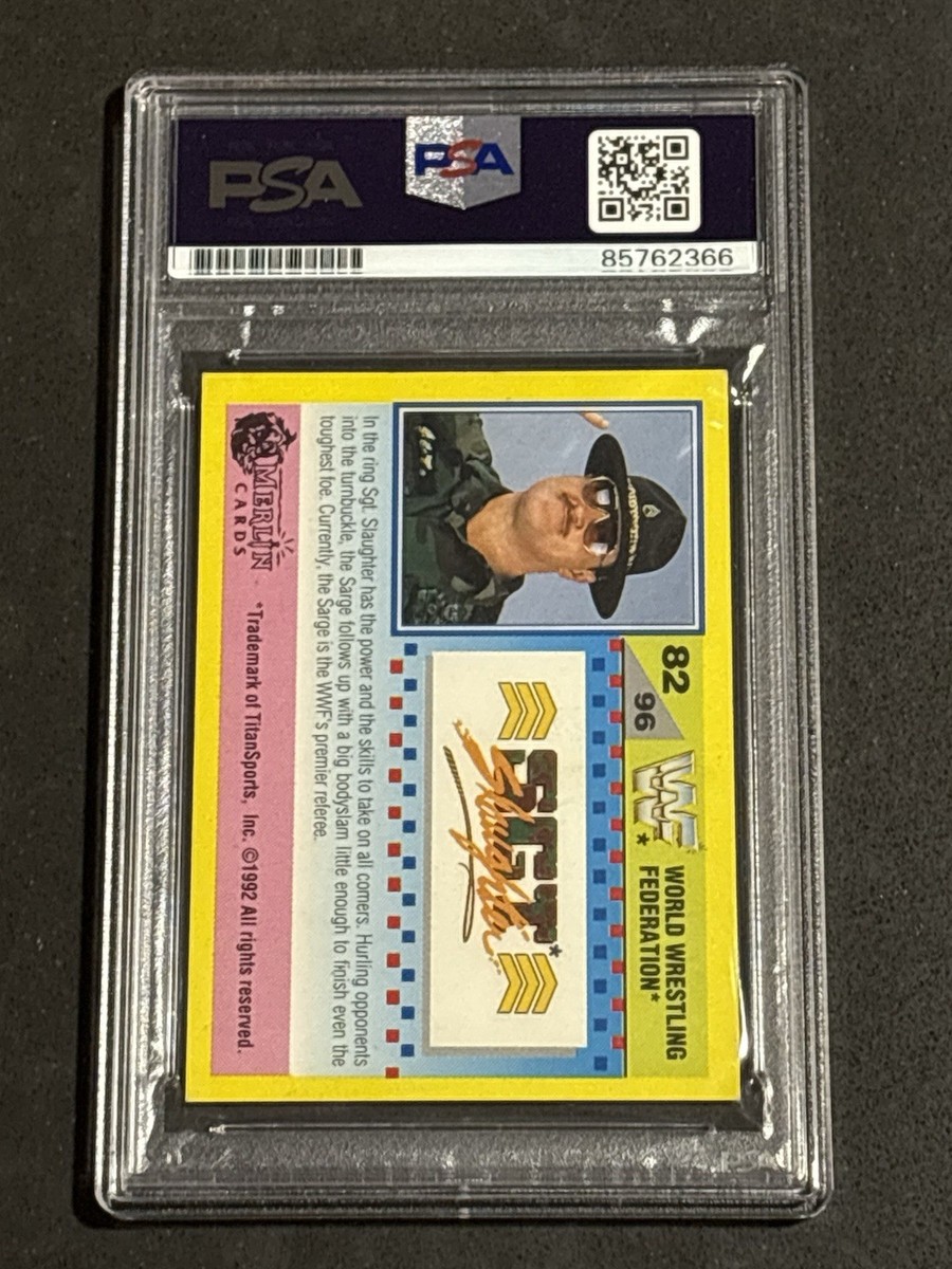 SGT. SLAUGHTER 1992 MERLIN GOLD WWF SIGNED AUTOGRAPHED CARD PSA