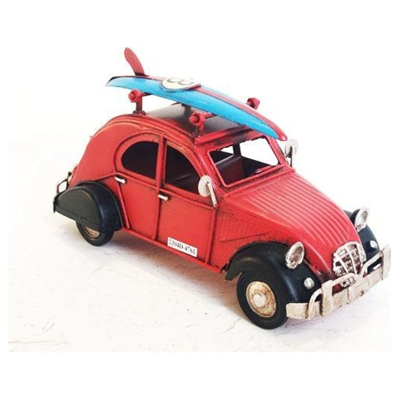 Auto in Metallo Modellino Vintage Rossa 16x7,5x9 cm Retro Soprammobile, fotografia 2 di 9