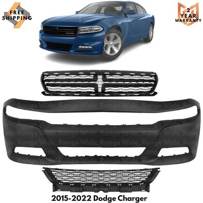 Front Bumper Cover Paintable & Grille Assembly Kit For 2015-2022 Dodge Charger