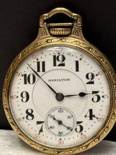 1927Hamilton Railroad Grade 992 Model 2 10K GF 21j 16s Lever Set Pocket Watch 52