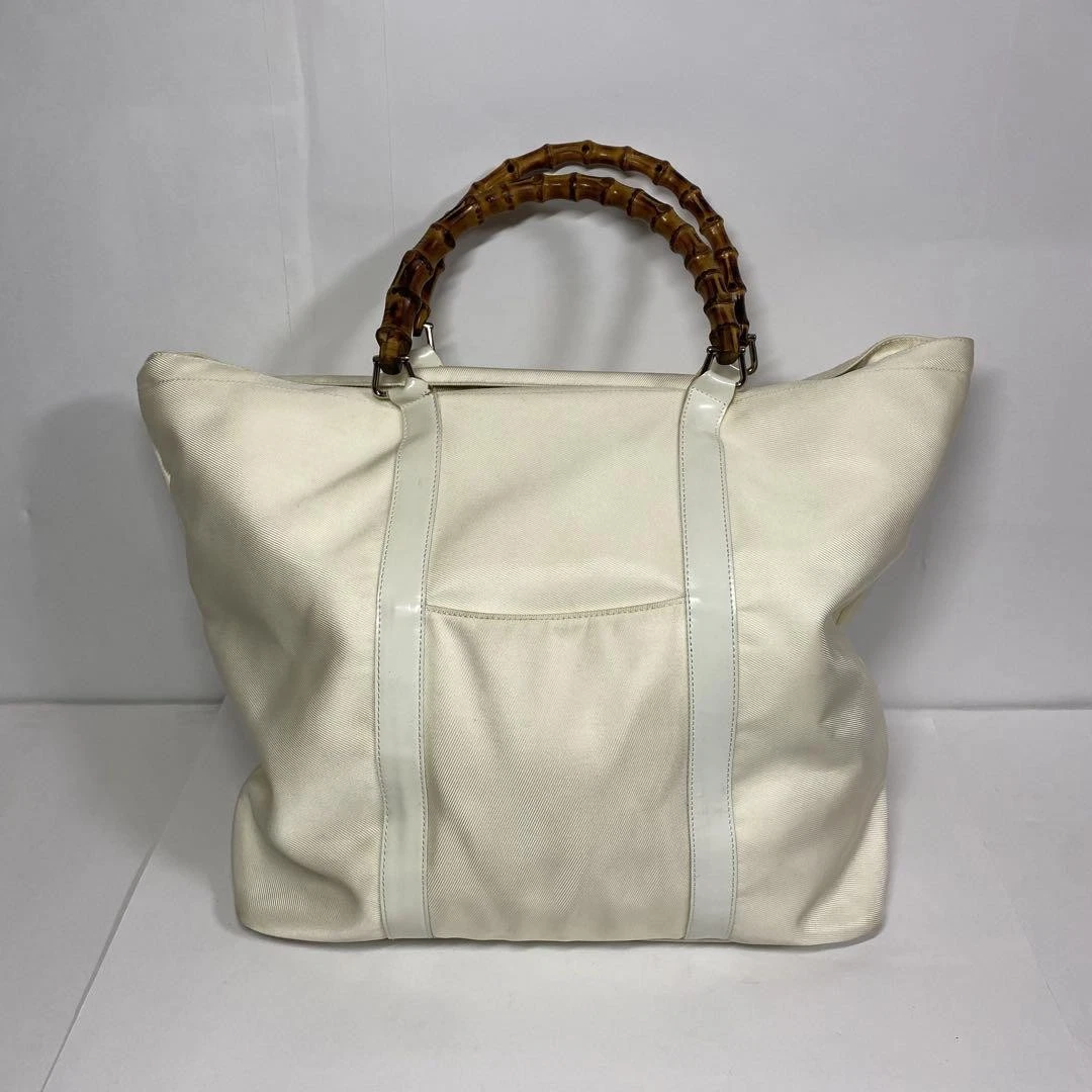 Sac fourre tout Gucci blanc poignée bambou créateur cuir mode femme