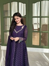 Purple Faux Georgette Salwar Kameez With Dupatta For Wedding  Party Wear