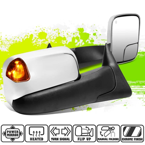 Chrome Powered Heated Amber LED Signal Tow Mirrors for Dodge Ram 1500-3500 98-02