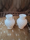 Set Of 2 Vintage Fenton White Milk Glass Hobnail  5" Vase MINT