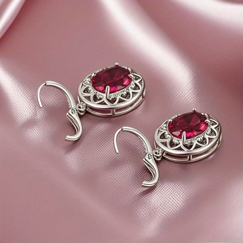 Pendientes colgantes retro de pétalos ahuecados con hebilla de oreja de cristal sintético para mujer Foto 4 de 4