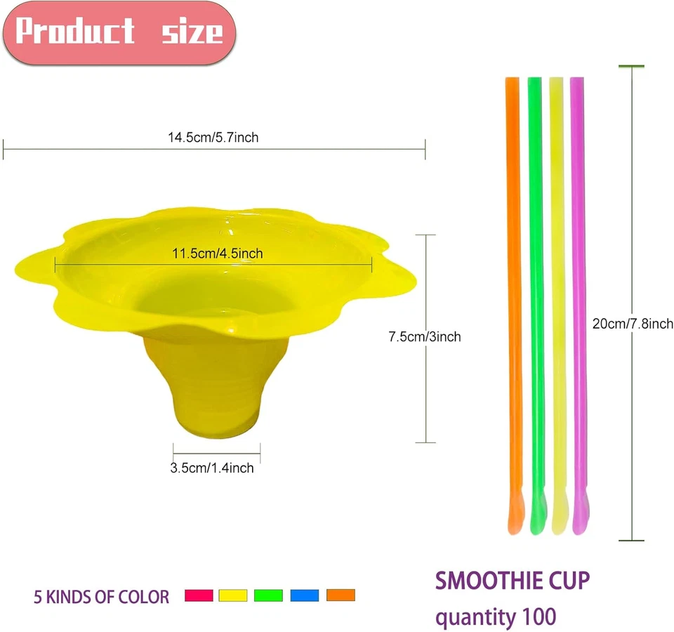 Tazas de cono de nieve coloridas de 4 oz con pajitas de cuchara, hielo en forma de flor Szsrcywd 200 piezas Foto 2 de 4