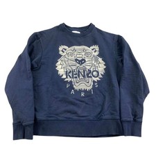 Kenzo Paris Sweatshirt Men XS Blue White Tiger Logo Graphic Crew Neck Pullover