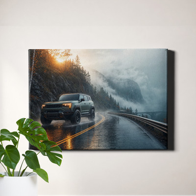 Off-Road SUV Misty Mountain Road Framed Canvas Print 24x16inch