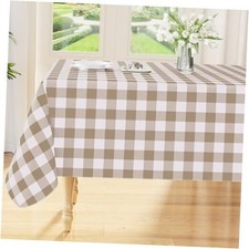 Rectangle Table Cloth, Waterproof Vinyl 84" x 60" Rectangular Khaki  White