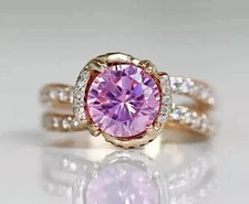 2Ct Round Cut Lab Created Pink Sapphire Engagement Ring 14K Yellow Gold Plated