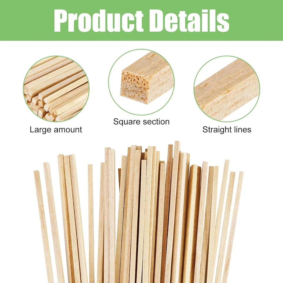 120 Pcs Balsa Wood Sticks,3 X 3 X 300 Mm Natural Wooden Dowels,Unfinished  - Image 4 of 4