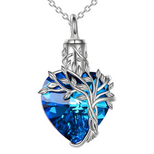 Collar Urna Corazón Árbol de la Vida Plata de Ley 925 Cenizas Memorial Unisex B92