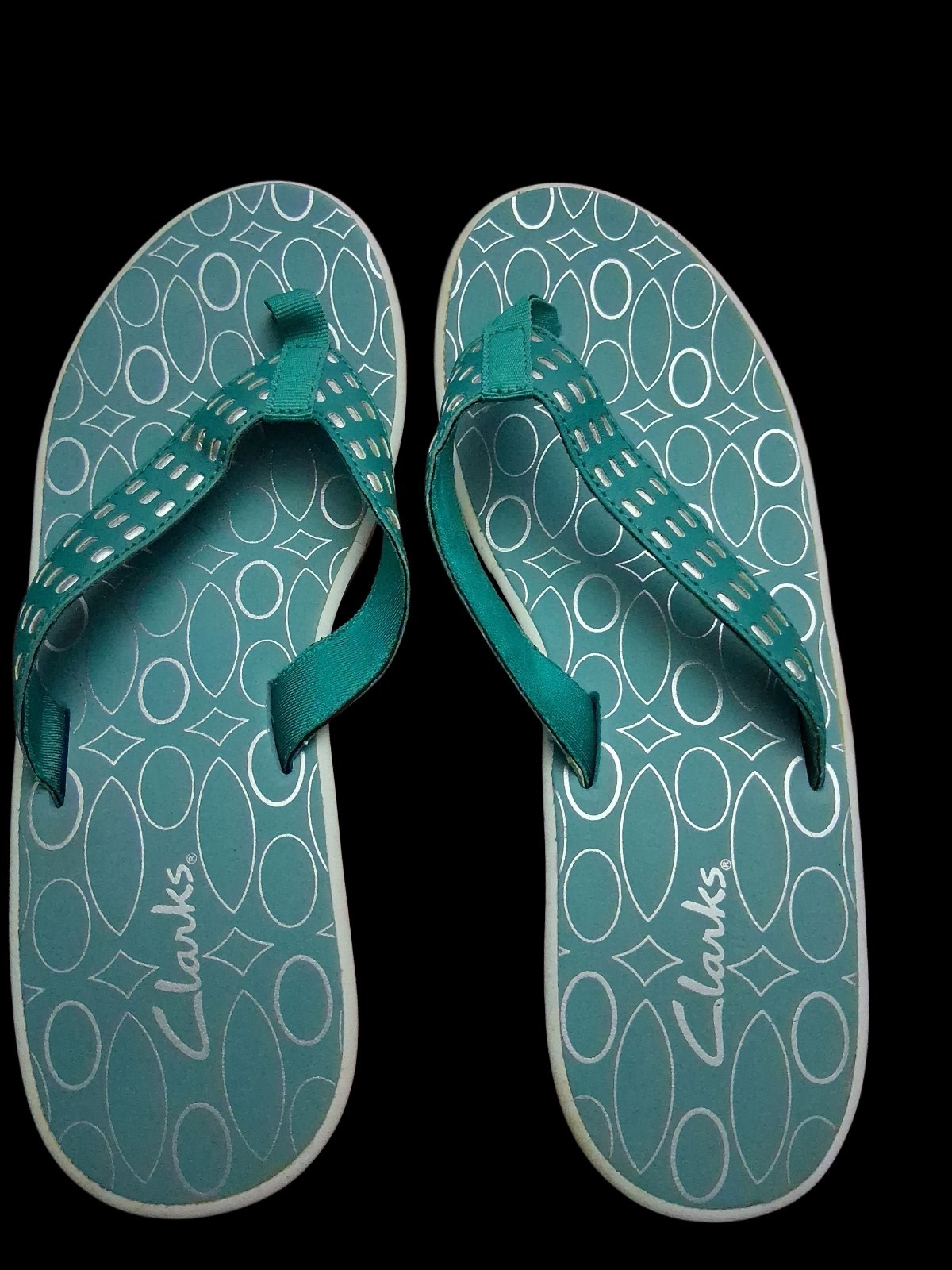 Clarks Teal Turquoise Sandals with 2 Inch Heel Beach Resort Flip Flops NWOB Size 8M