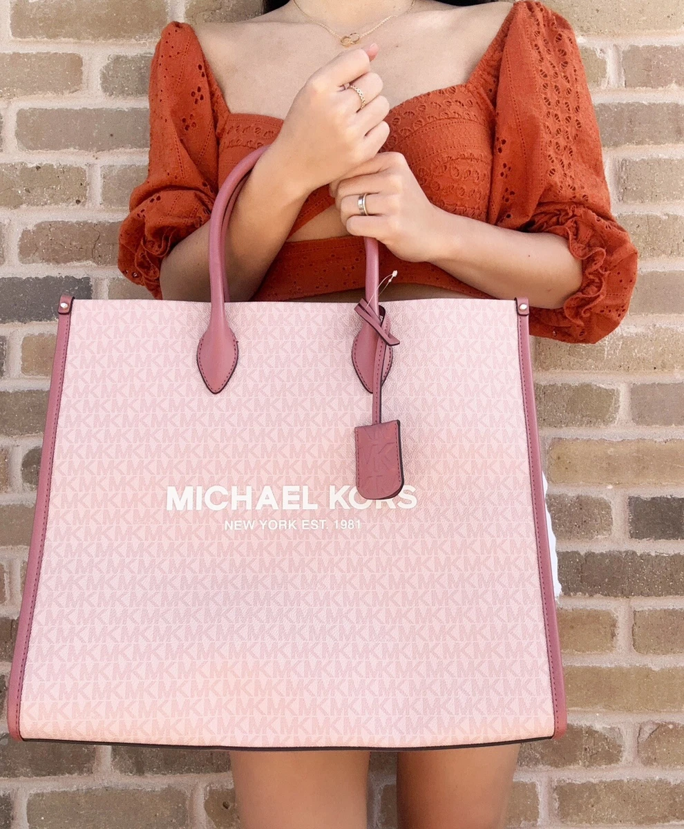 Michael Kors Blush Pink Graphic Signature Logo Coated Canvas Large