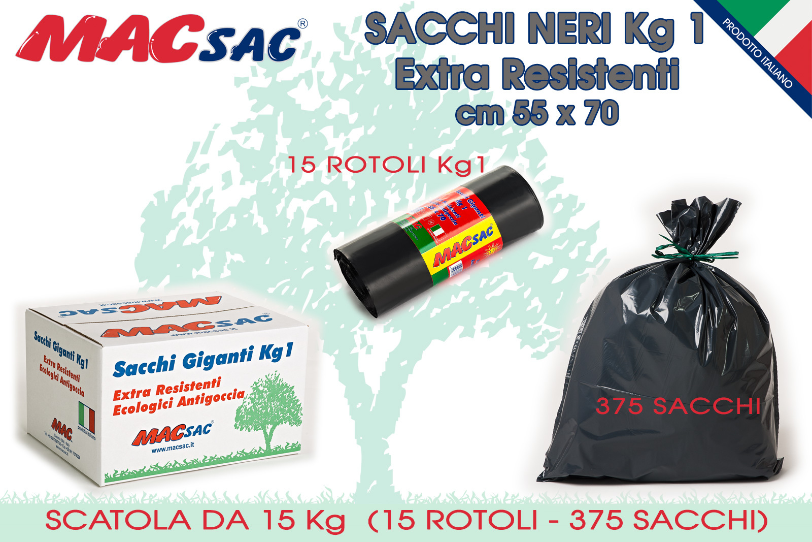 MAC SAC ® SACCHI NERI kg 1 EXTRA RESISTENTI RACCOLTA RIFIUTI 55 X 70 cm