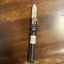 12mm Extra Long Black Leather Watch Strap