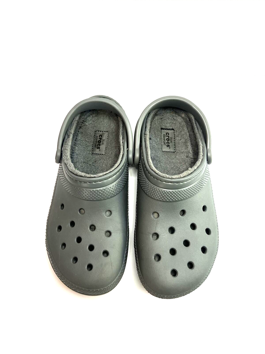 Clog Crocs Crocs 2525 Crocs Classic Gray Fuzz-Lined Clogs Slip On