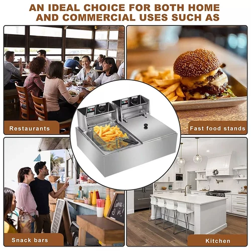 20L Commercial Electric Deep Fryer Fat Chip Twin Dual Tank Stainless Steel 5000W - Picture 7 of 28