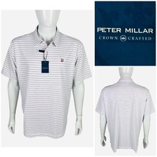 Peter Millar Crown Crafted Mens XL Polo Shirt Striped White B Logo Golf Club
