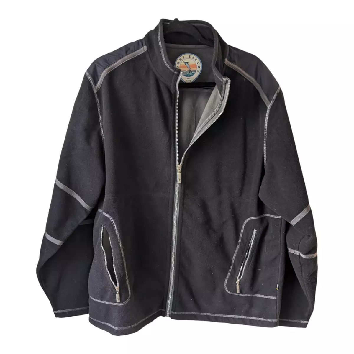 Tommy Bahama Mens Size Large Zip Up Fleece Jacket Black High Neck