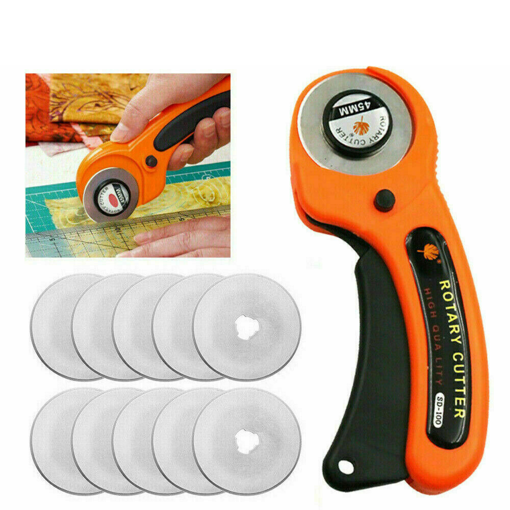 45mm Rotary Cutter Sewing Quilters Fabric Leather Cutting Tool 10 Scale