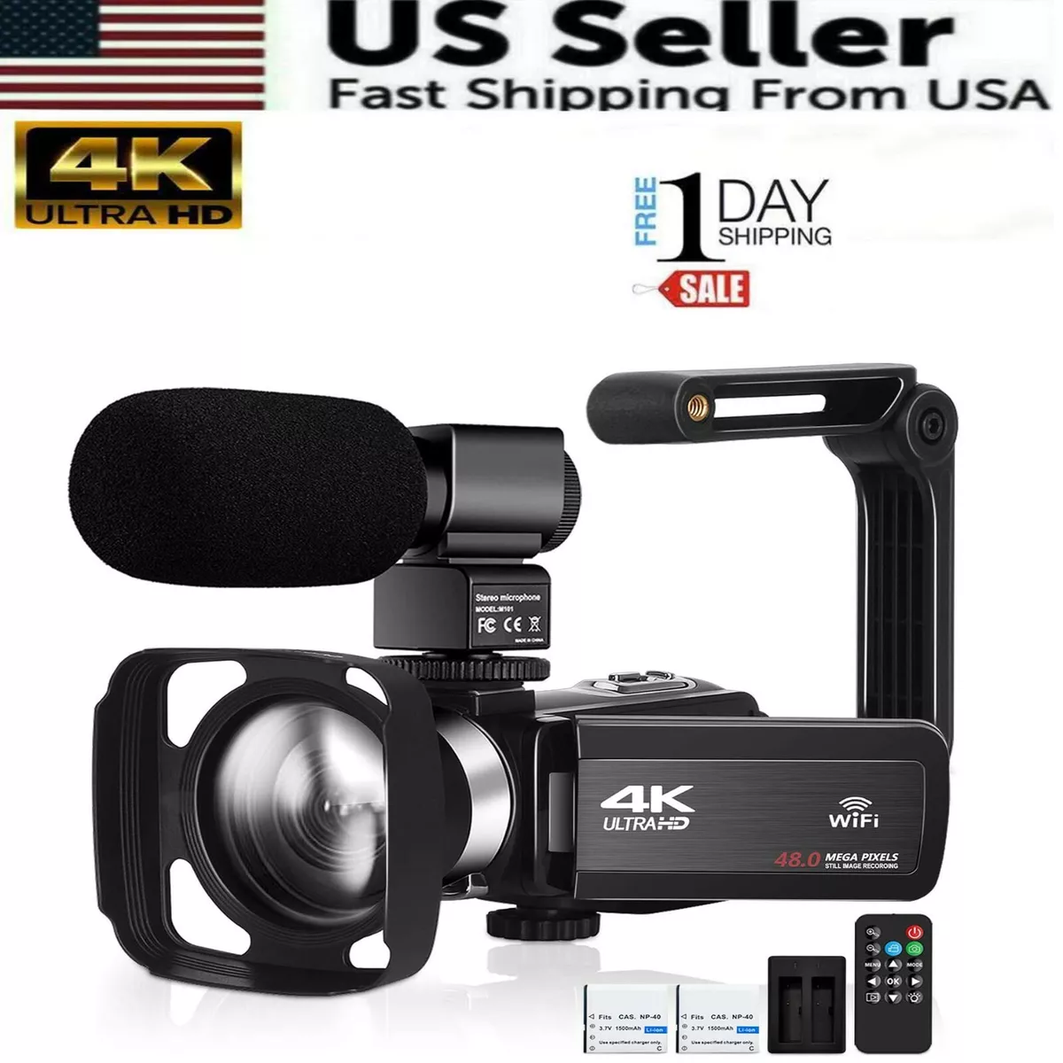 4K UHD Video Camera for  Vlogging Live Streaming Build-in Fill Light  with