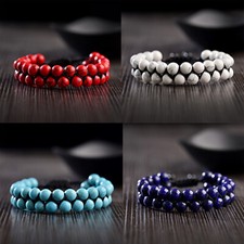 Men's Round Beaded Stone Braided Double-layer Women Bracelet Adjustable Jewelry